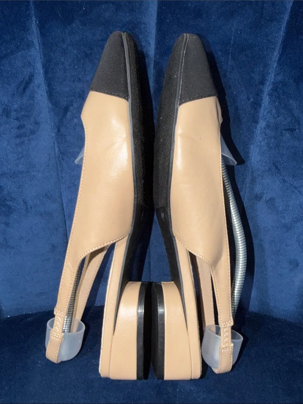 Anne Klein Beige Slingback Flats with Black Cap Toe Size 9.5